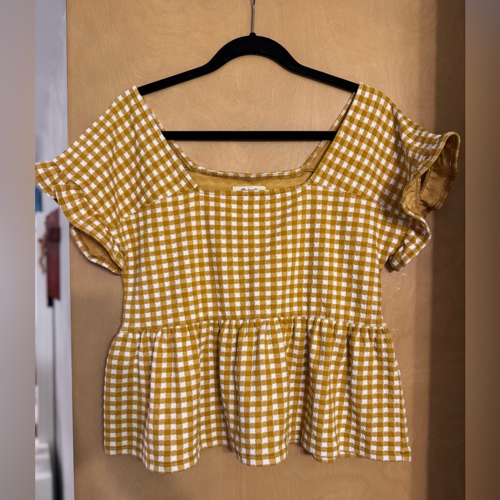 Madewell Mustard Gingham Short Sleeve Top